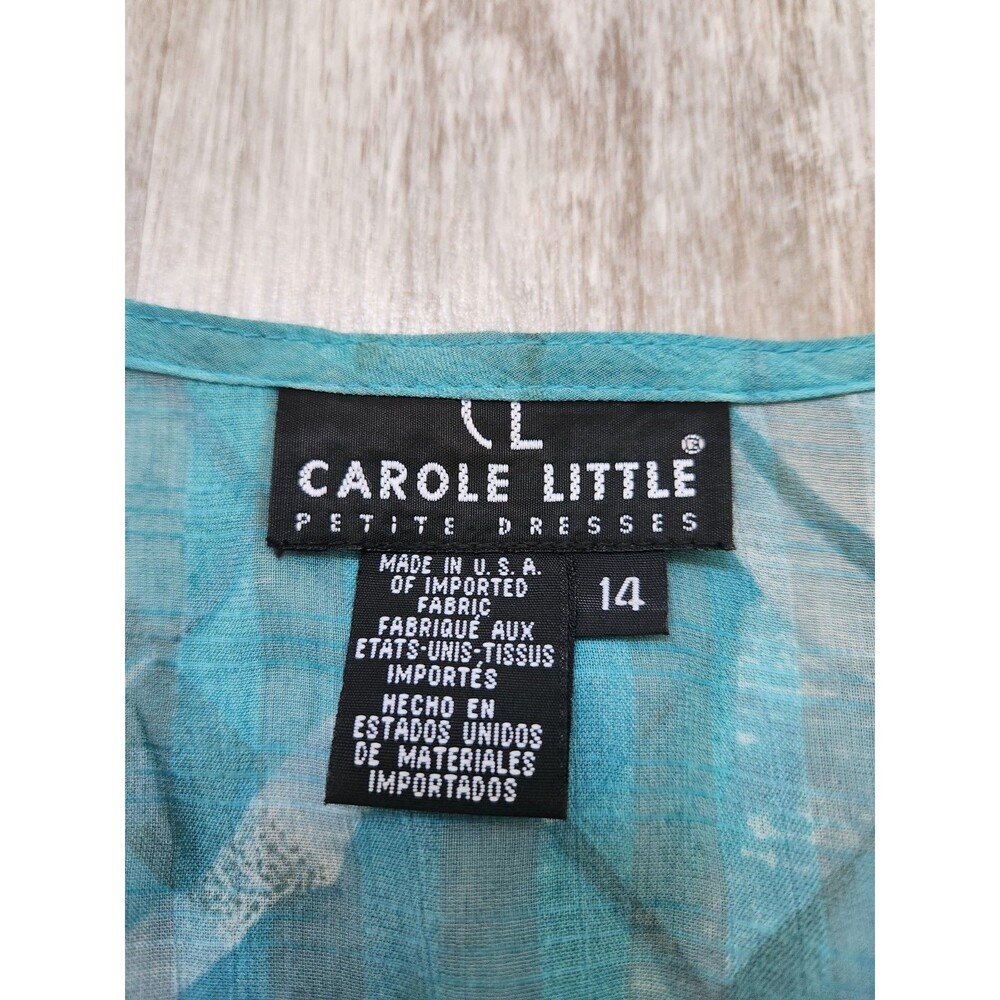 VTG Carole Little Petite Dress 14 Teal Abstract Print Short Sleeve Midi USA EUC - Picture 5 of 11